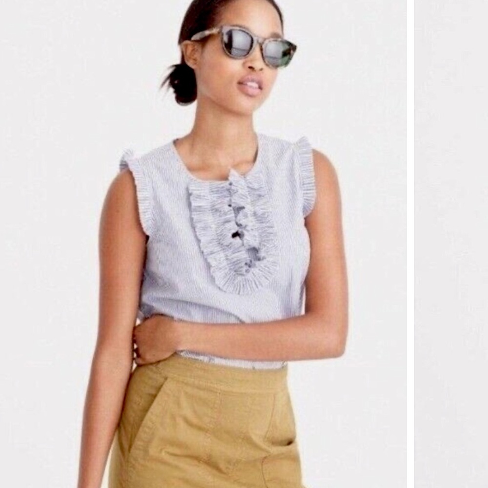J.Crew | Blue Ruffle Sleeveless Margot Top | 0